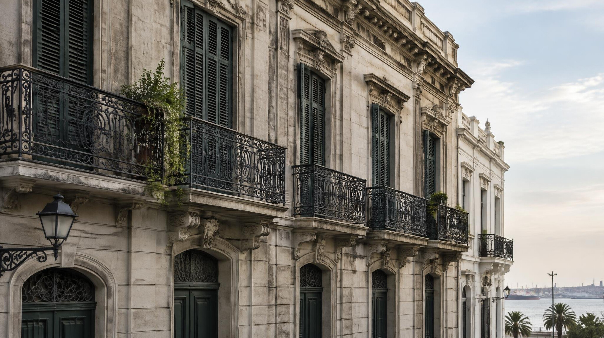 Historic building facade with balconies in Ciudad Vieja Montevideo